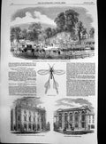 Original Old Antique Print Oswestry Newtown Railway Townhall Rugby Lincoln 1857