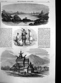 Antique Old Print Trondiijem Lapland Laplanders Norwegian Church Borgund 1857
