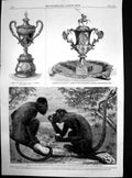 Antique Print Red Howling Monkeys Siver Vase Capt Ja Grant Maj Pearse 1863 19th