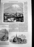 Original Old Antique Print Volcano Misti Peru Trinity Church Little Amwell 1863