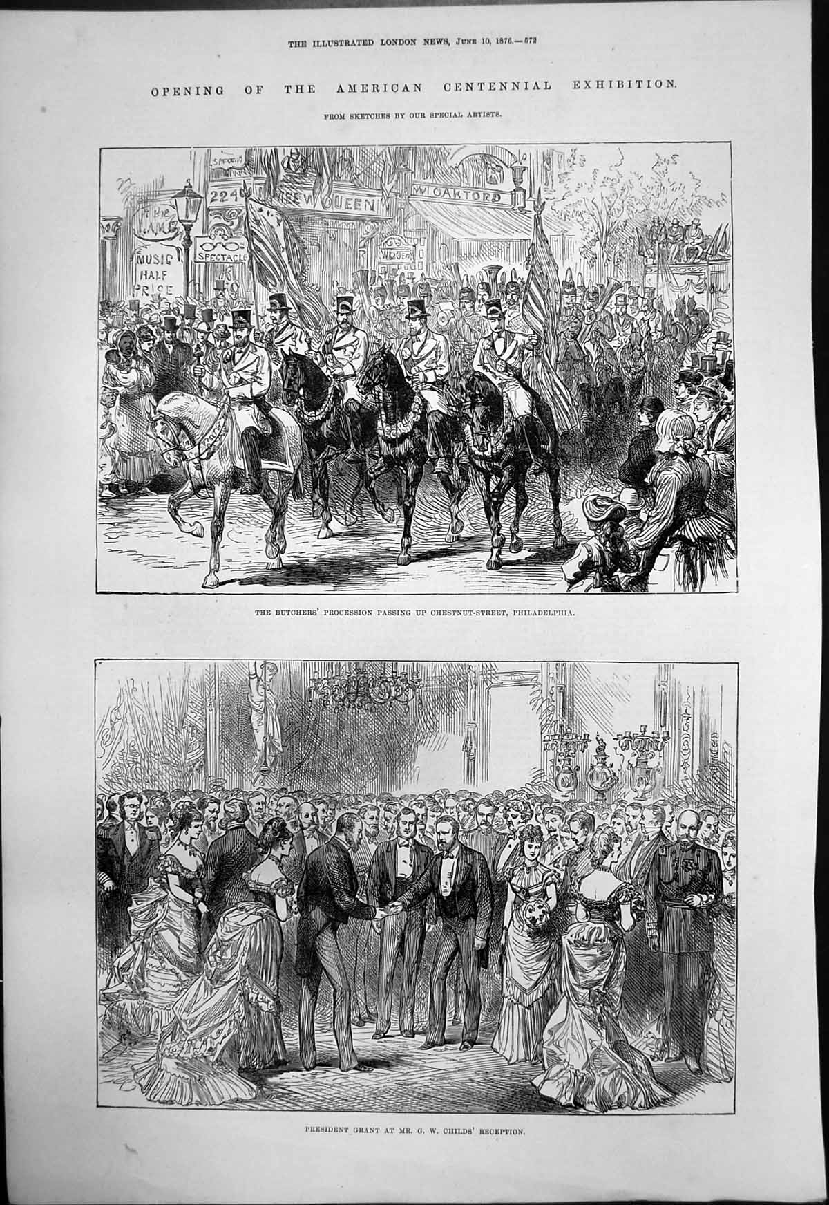Antique Old Print Opening American Centennial Exhibition President Grant 1876