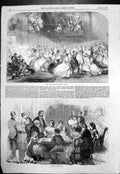 Original Old Antique Print Sir Roger De Coverley Dance New Year Party 1857 19th