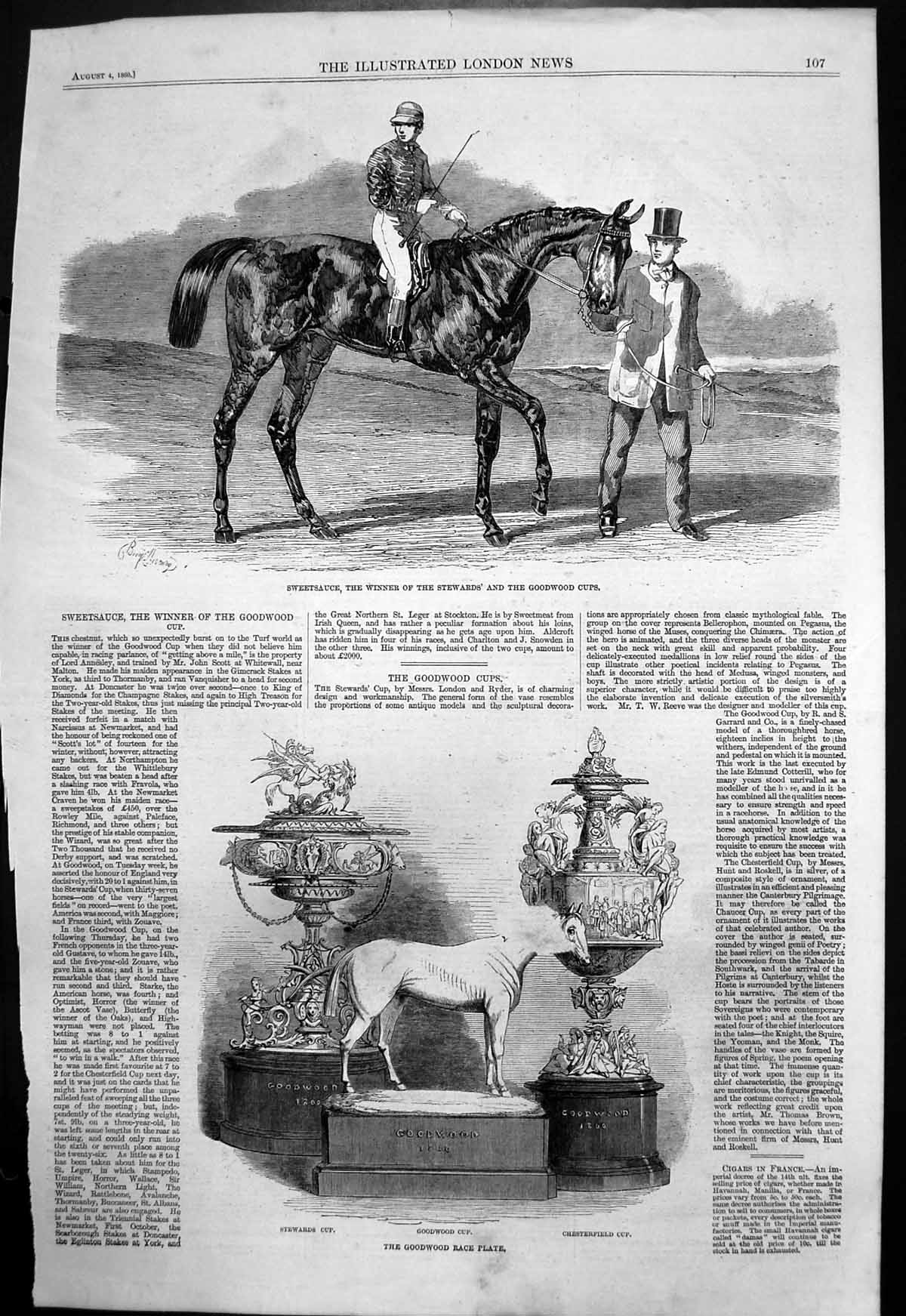 Old Antique Print Goodwood Race Plate Sweetsauce Winner Stewards Cup 1860 19th