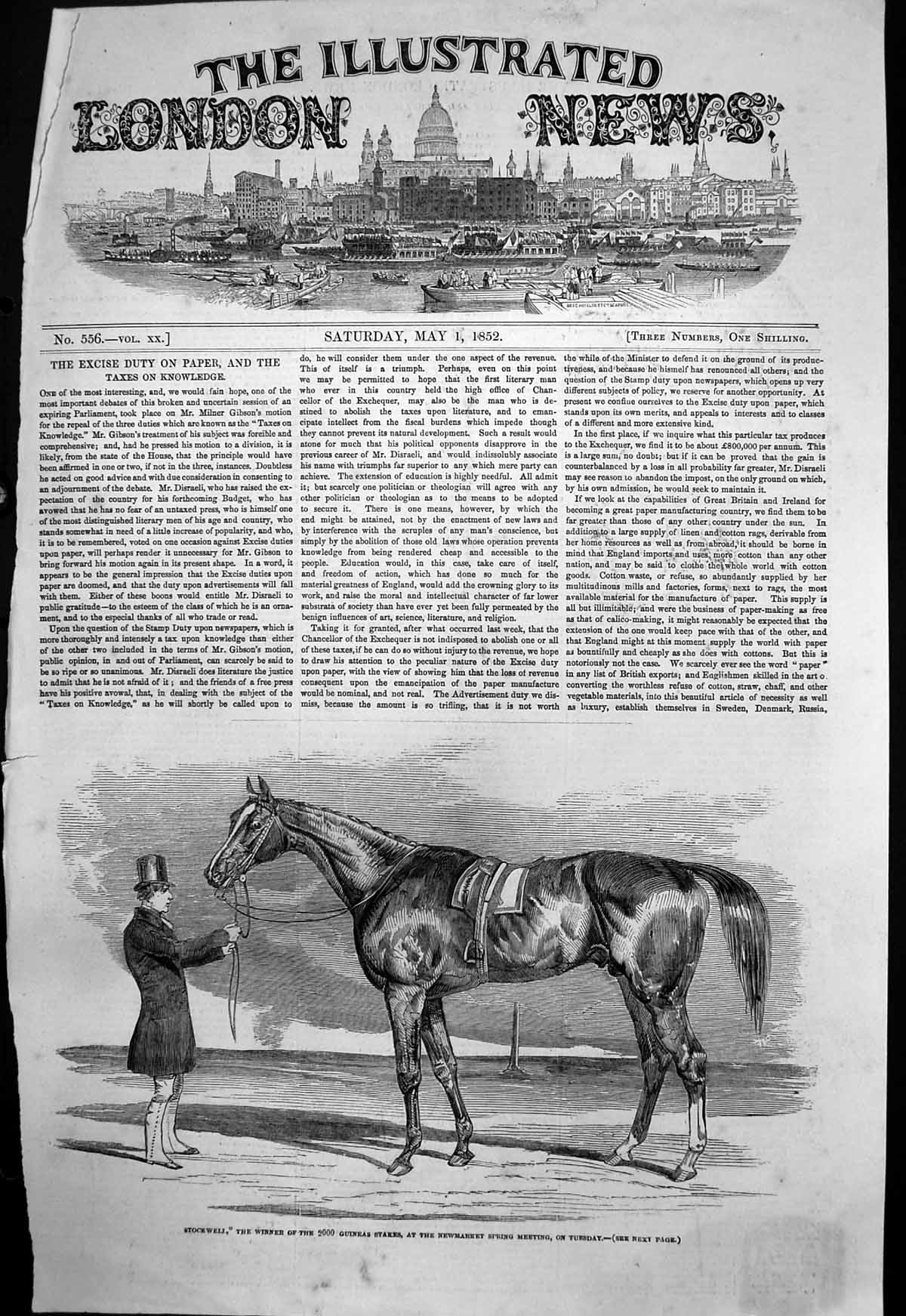 Original Old Antique Print Stockwell Winner 2000 Guineas Stakes Newmarket 1852