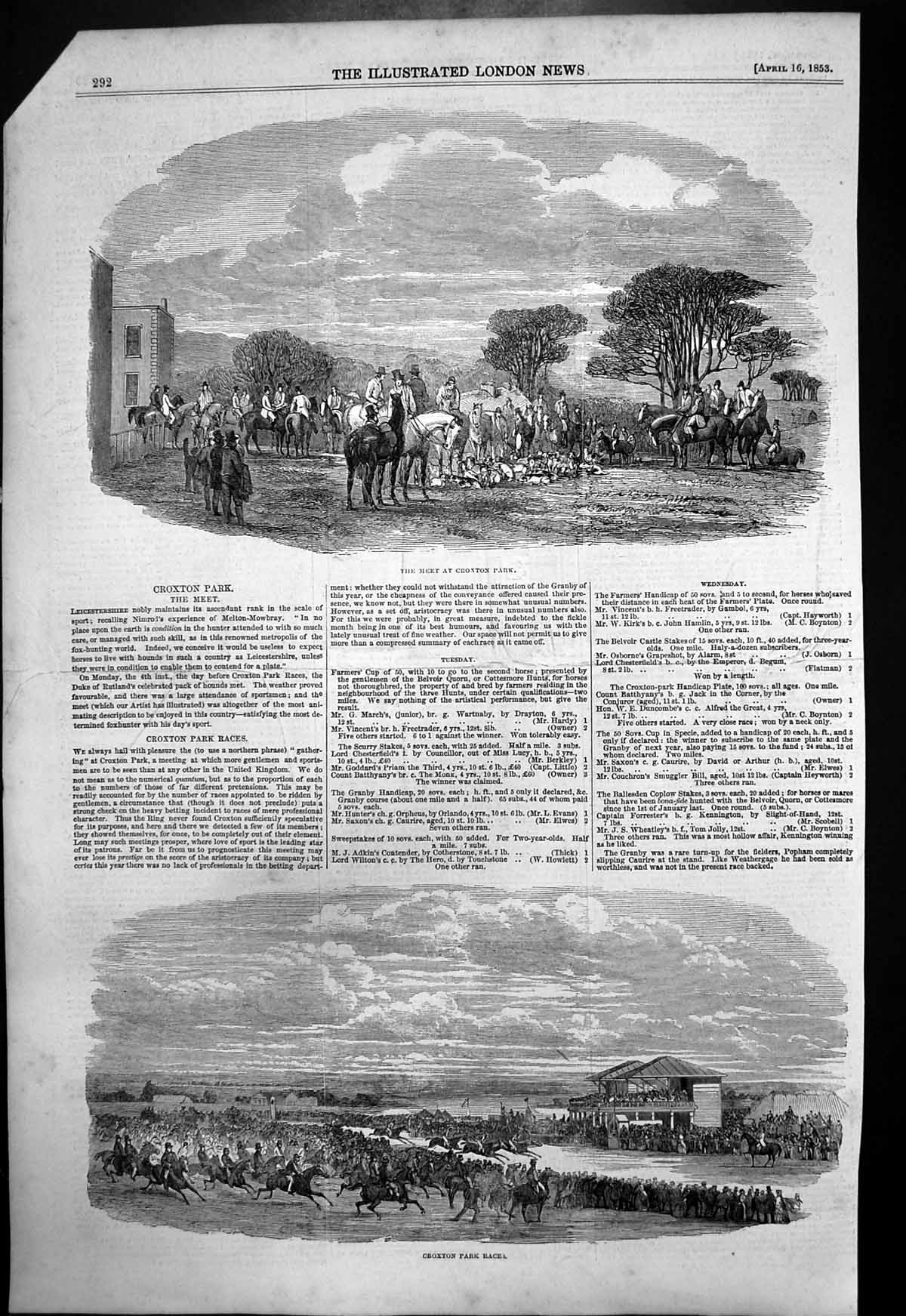 Original Old Antique Print Meet Croxton Park Horse Races Spectators 1853 19th