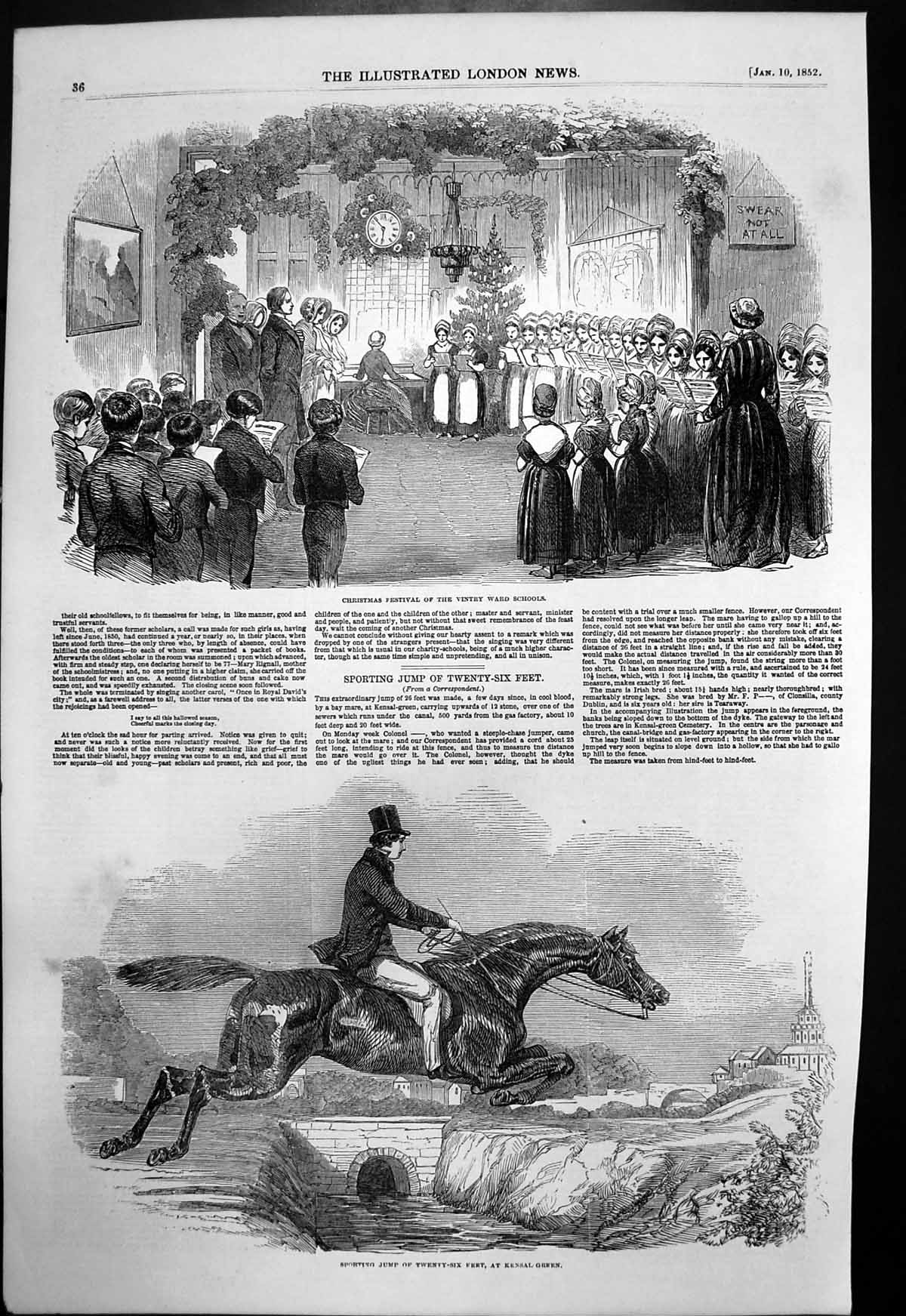Antique Old Print Christmas Vintry Ward Schools Jump 26 Ft Kensal Green 1852