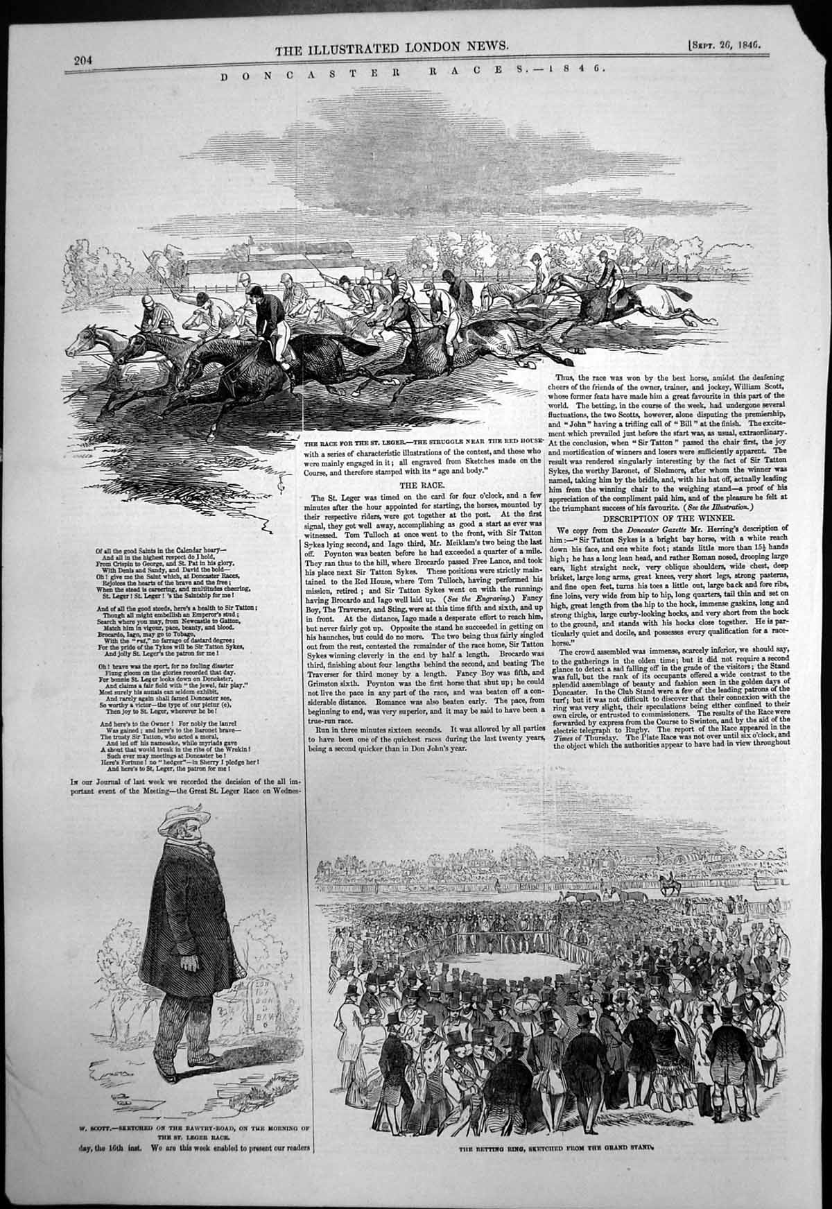 Old Antique Print Doncaster Races W Scott Race St Leger Betting Ring 1846 19th