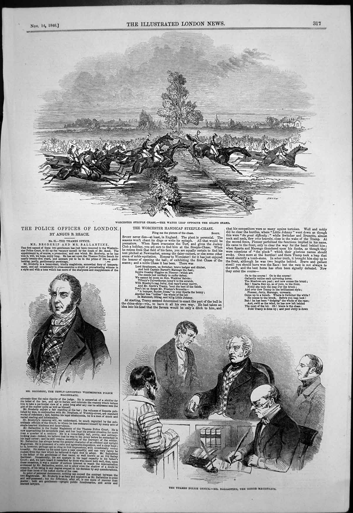 Antique Print Worcester Steeple Chase London Police Officers Broderip 1846 19th