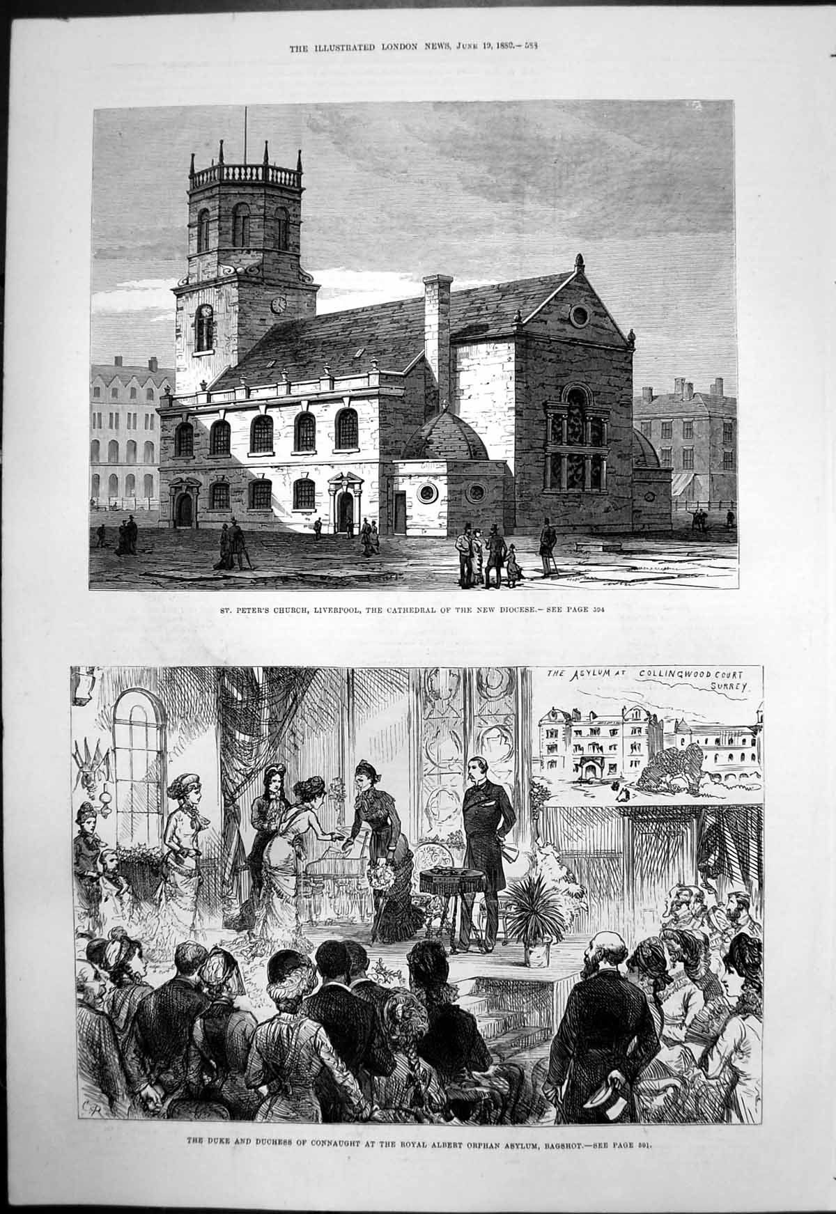 Antique Print St Peters Church Liverpool Duke Duchess Connaught Asylum 1880