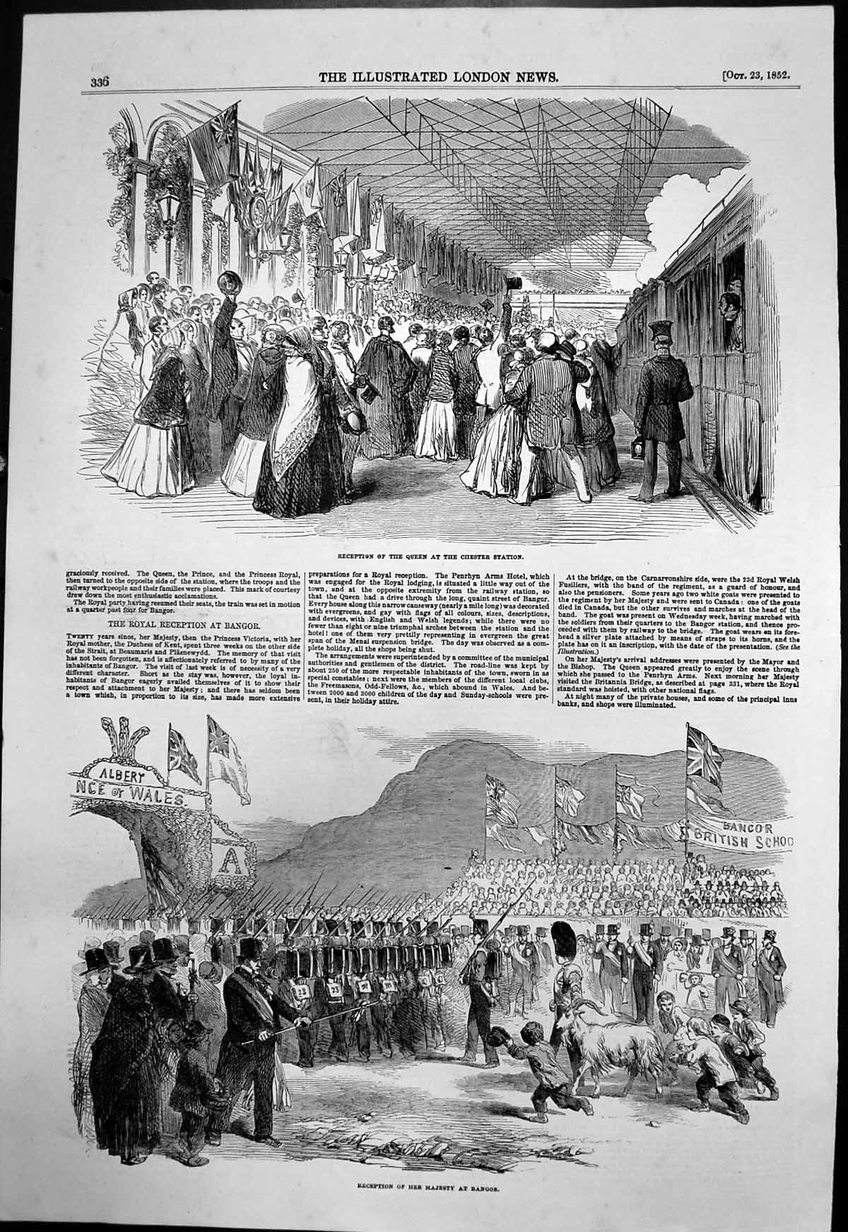Antique Old Print Reception Queen Chester Station Reception Queen Bangor 1852