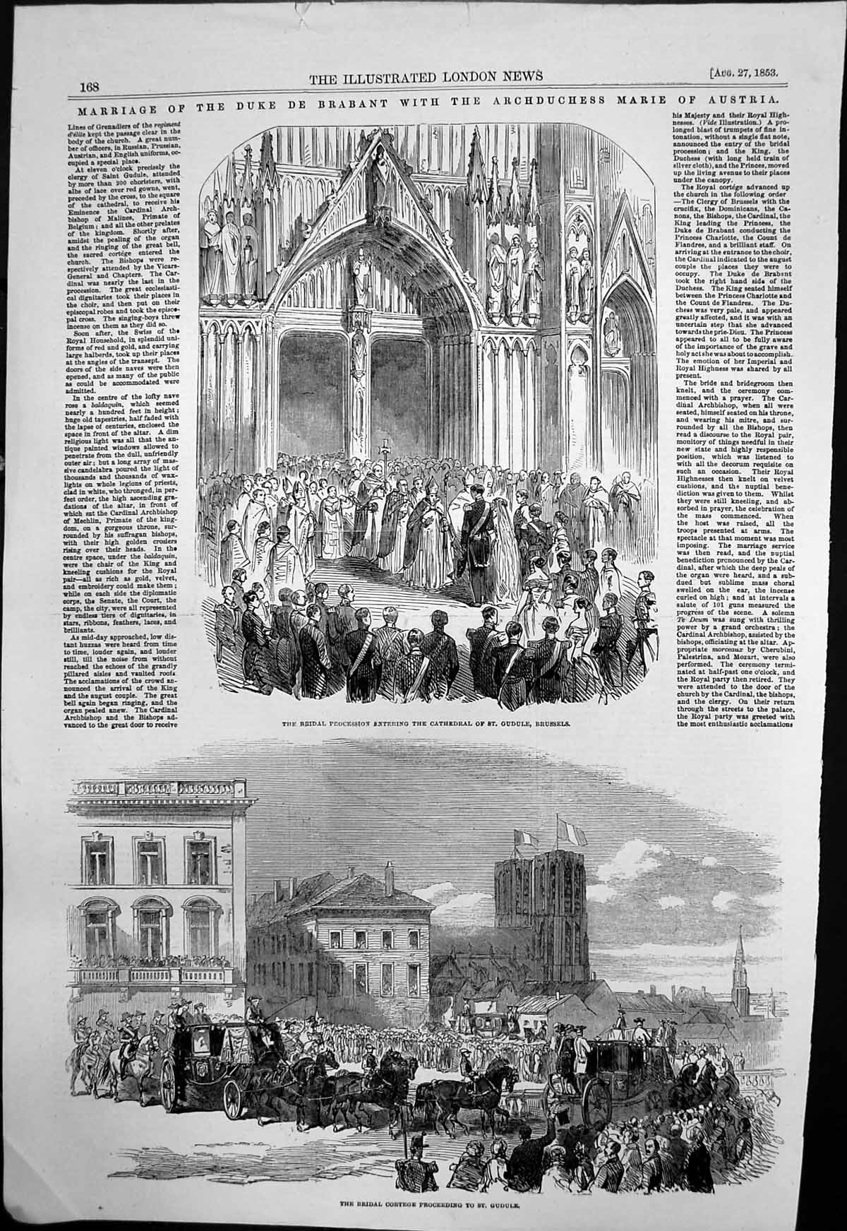 Antique Print Marriage Duke Brabant Archduchess Marie Austria Brussels 1853