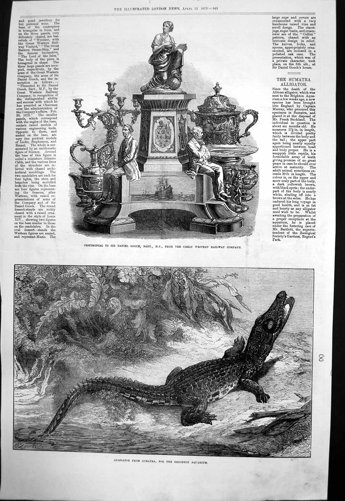 Antique Old Print Testimonial Daniel Gooch Gt Western Railway Alligator 1873