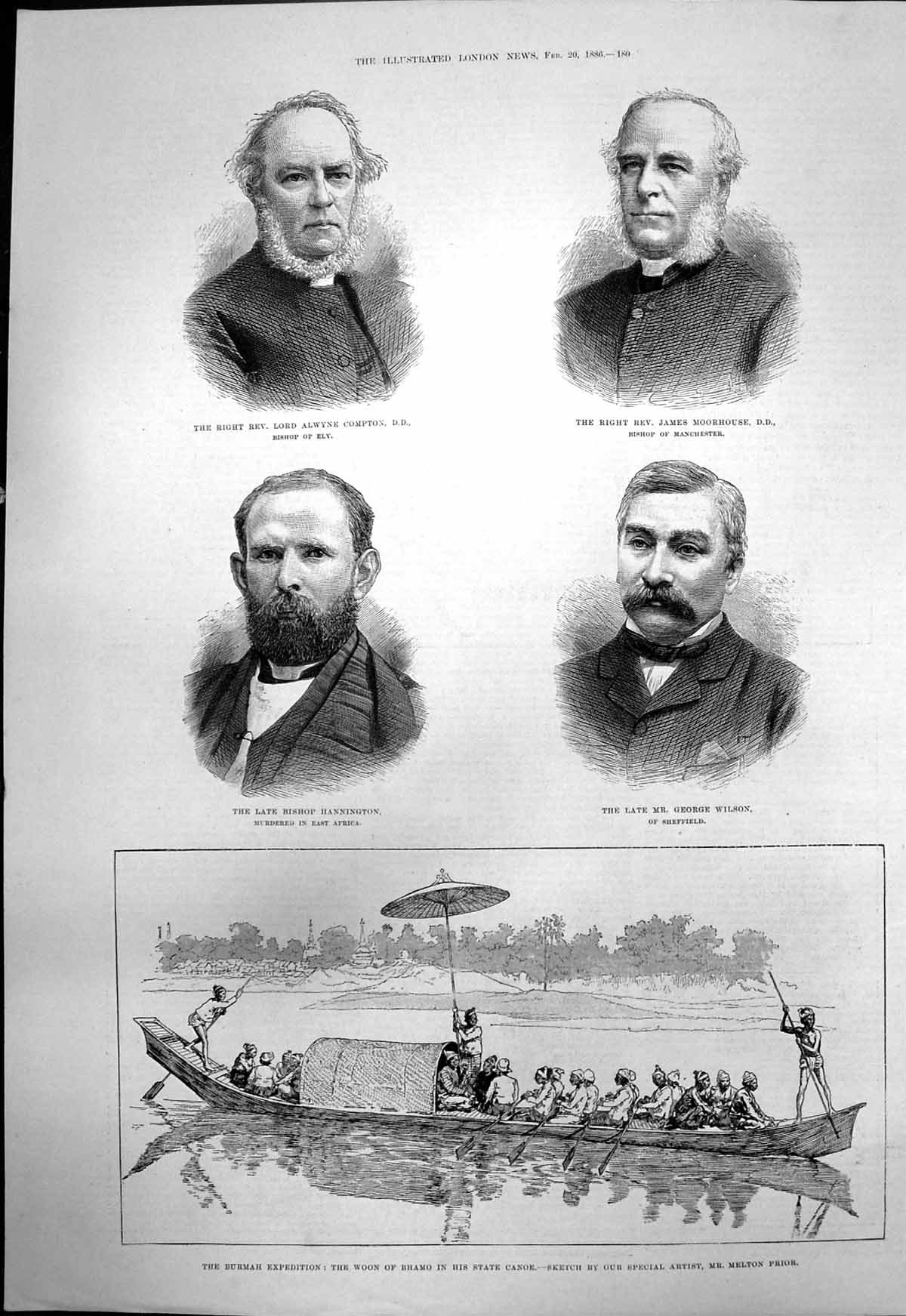 Antique Old Print Burmah Expedition Woon Bhamo State Canoe Lord Compton 1886