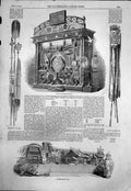 Antique Old Print Japanese Temple Spear Banners Case Japanese Articles 1853