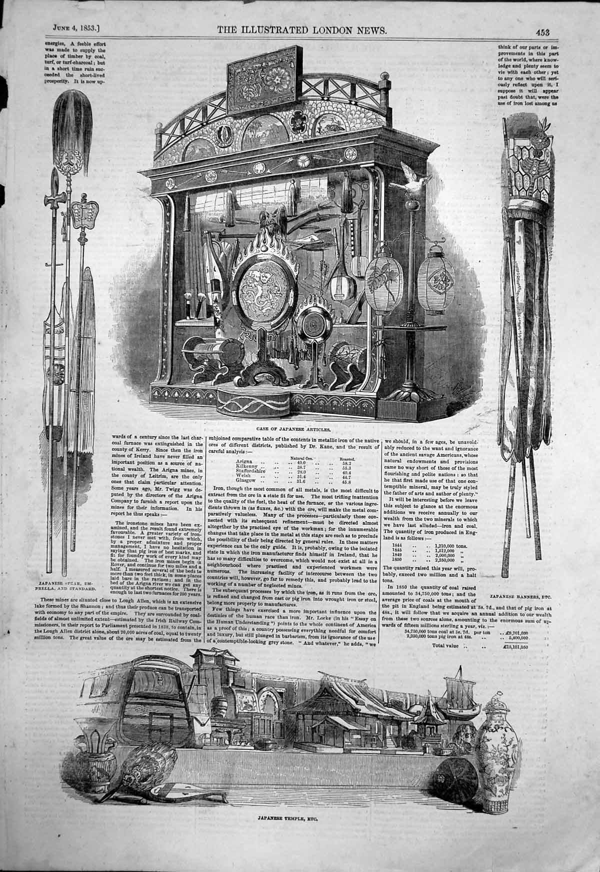 Antique Old Print Japanese Temple Spear Banners Case Japanese Articles 1853