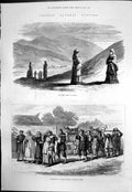 Antique Old Print Chinese Funeral Customs Ming Tom Nanking Procession 1875 19th