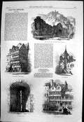 Original Old Antique Print Edinburgh Castle Greyfriars Cemetery Tolbooth 1864