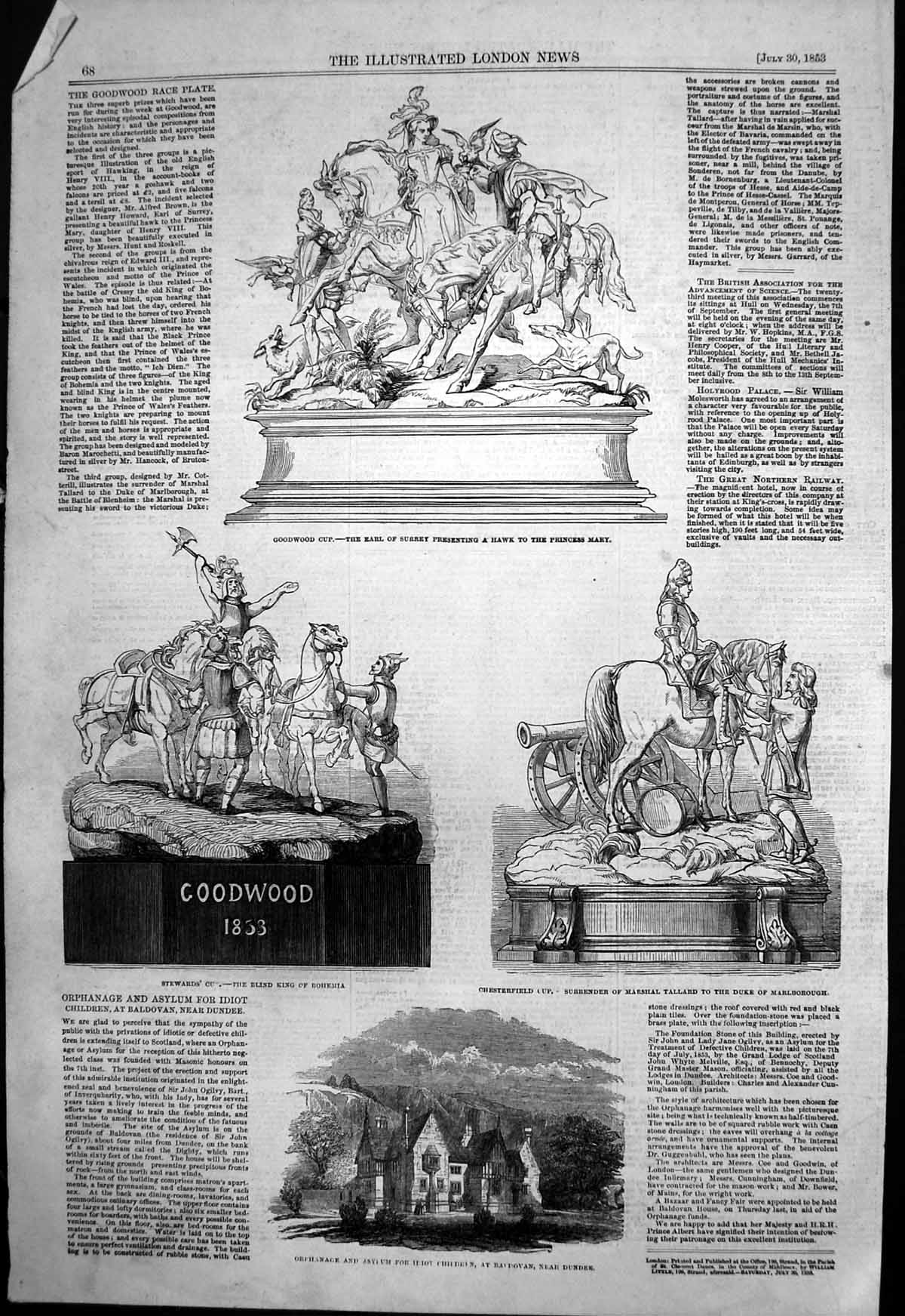 Antique Old Print Goodwood Cup Stewards Cup Orphanage Asylum Baldovan 1853 19th