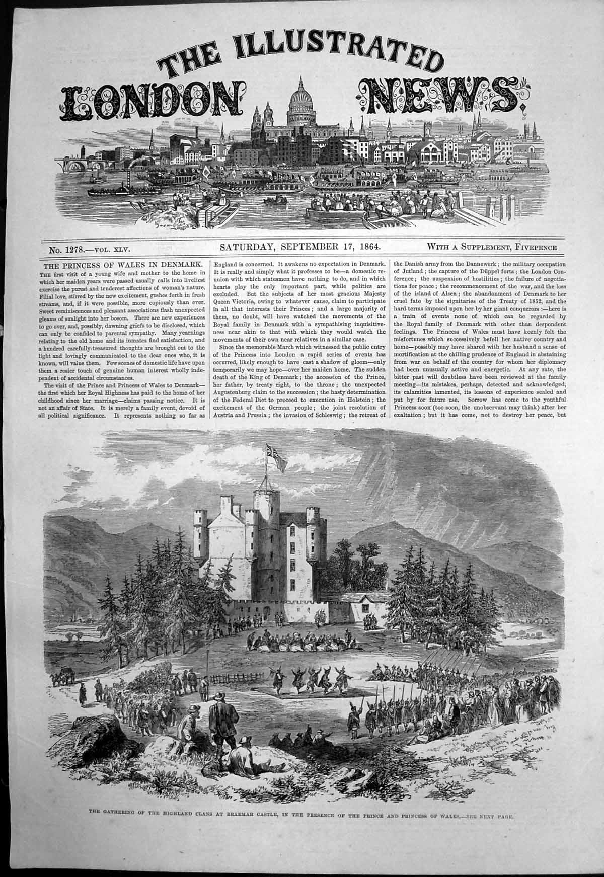 Antique Old Print Gathering Highland Clans Braemar Castle Prince Wales 1864