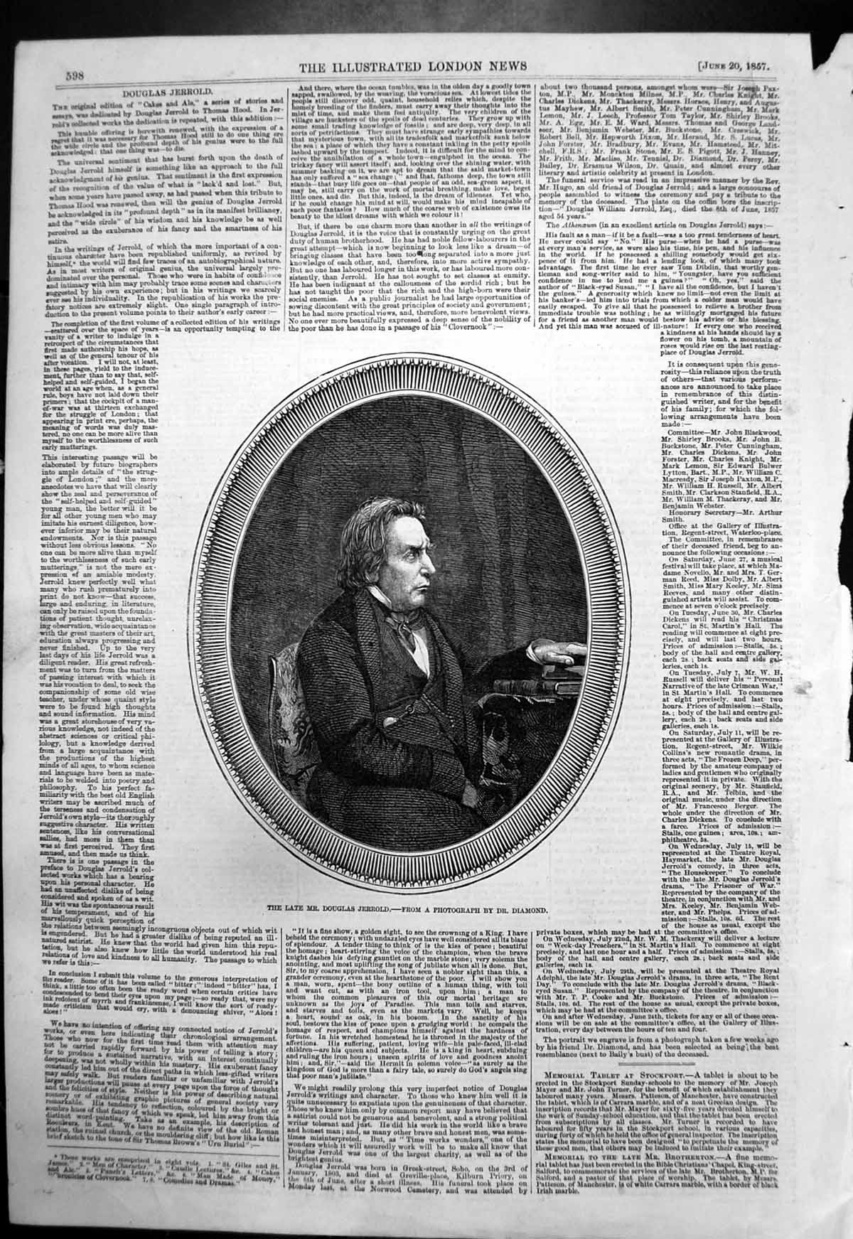 Old Antique Print Late Mr Douglas JerrWriter Photograph Dr Diamond 1857 19th