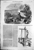 Antique Old Print South Building Crystal Palace Park Road Workmen Column 1850