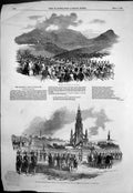 Antique Old Print Royal Procession Holyrood National Gallery Edinburgh 1850