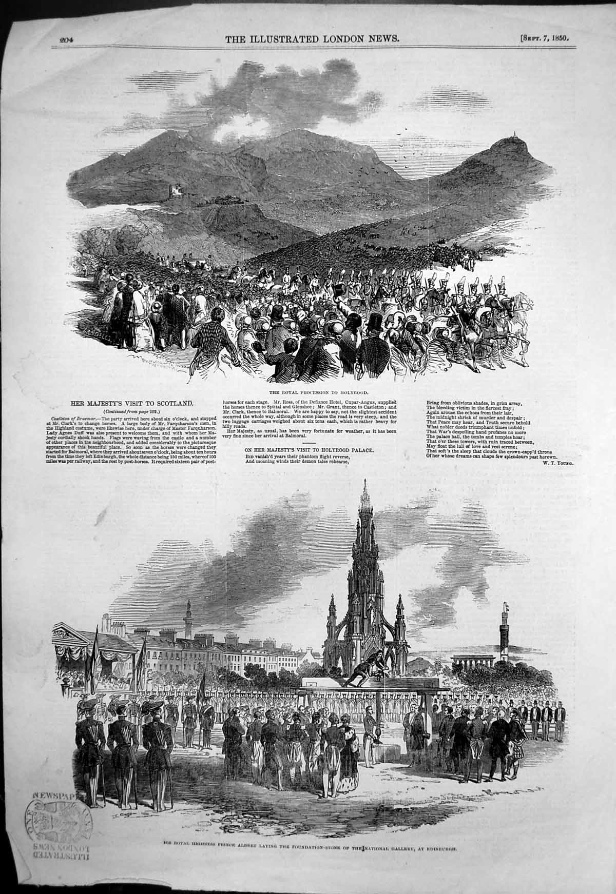 Antique Old Print Royal Procession Holyrood National Gallery Edinburgh 1850