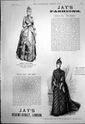 Original Old Antique Print Jays Fashions London Tea Gown New Costume Silk 1889