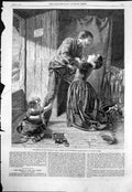 Original Old Antique Print Return Lost Sailor T Roberts Couple Young Child 1862