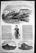 Antique Old Print Biarritz Imperial Chateau Baigneuse Rocks Off Shore 1856 19th