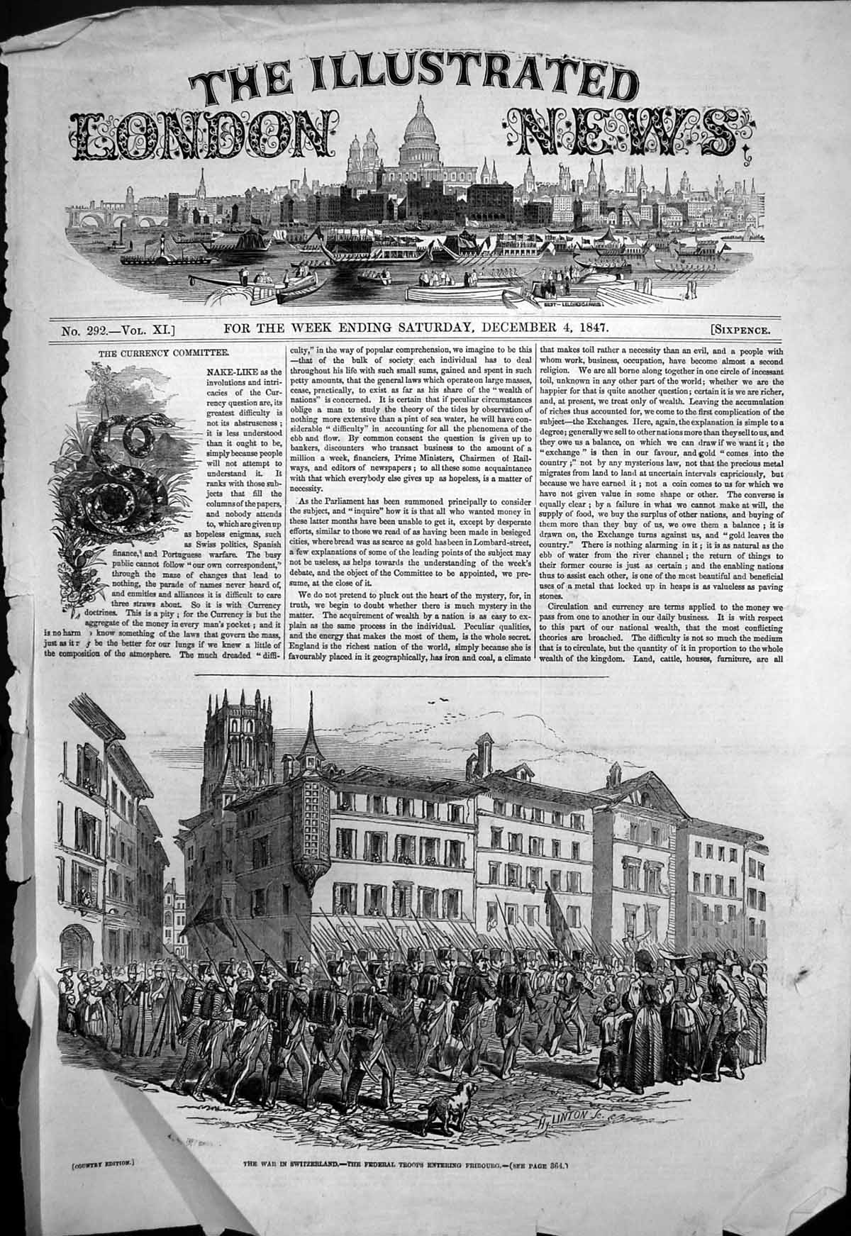 Old Antique Print War Switzerland Federal Troops Entering Fribourg 1847 19th