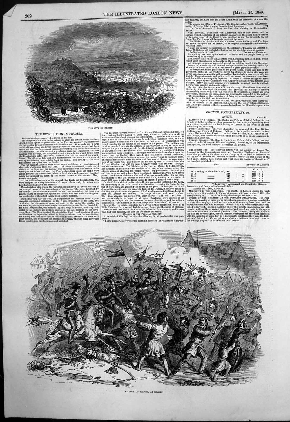 Antique Old Print City Berlin Revolution Prussia Charge Troops Berlin 1848 19th