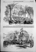 Old Antique Print Royal Banquet Rosenau Her Majesty Entering Gotha 1845 19th