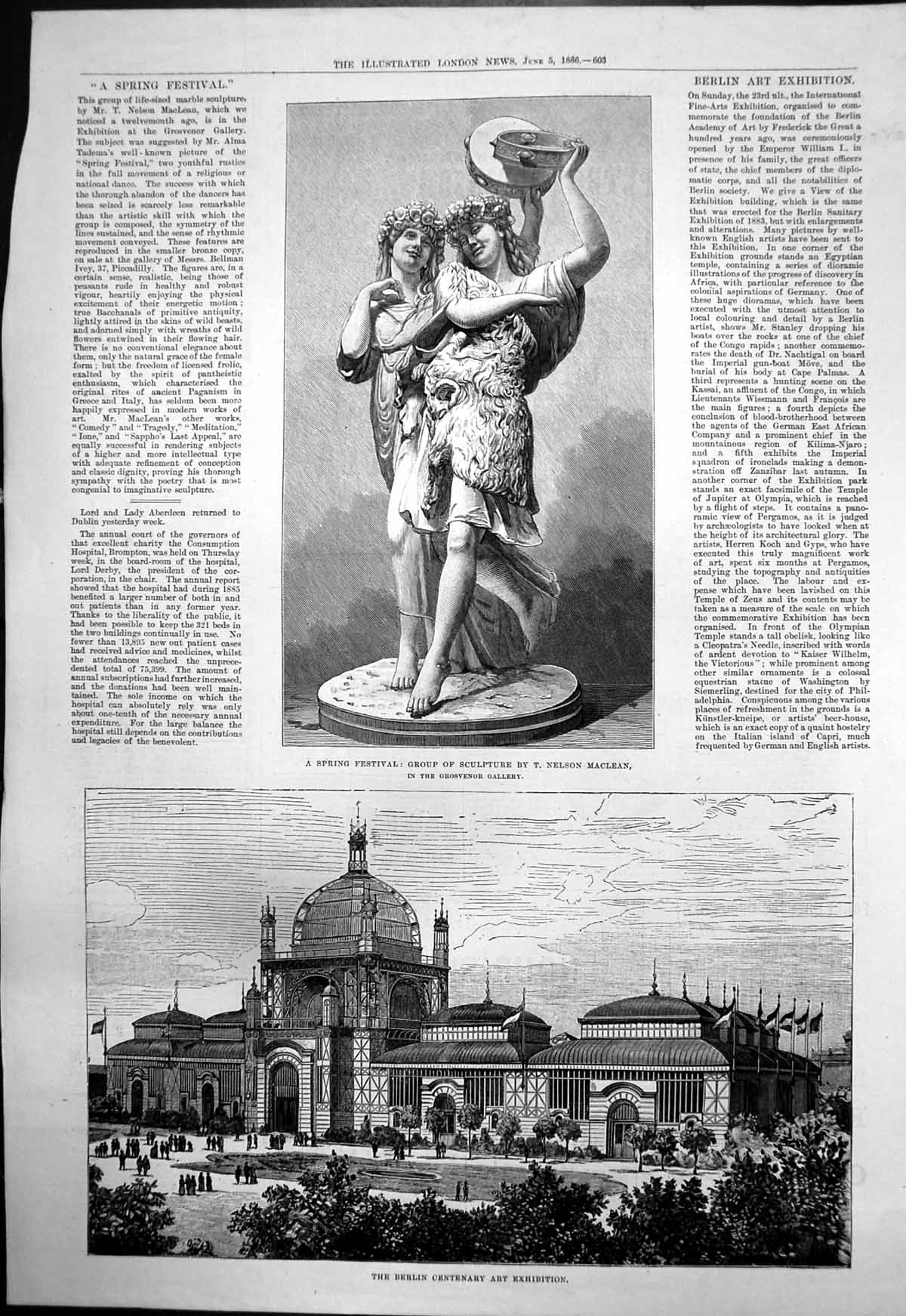 Antique Print Berlin Centenary Art Exhibition Sculpture Nelson Maclean 1886