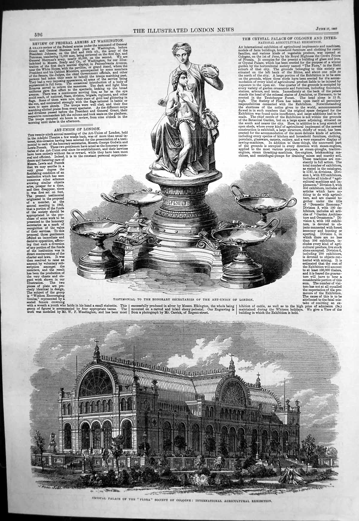 Antique Print Testimonial Art Union London Crystal Palace Flora Cologne1865