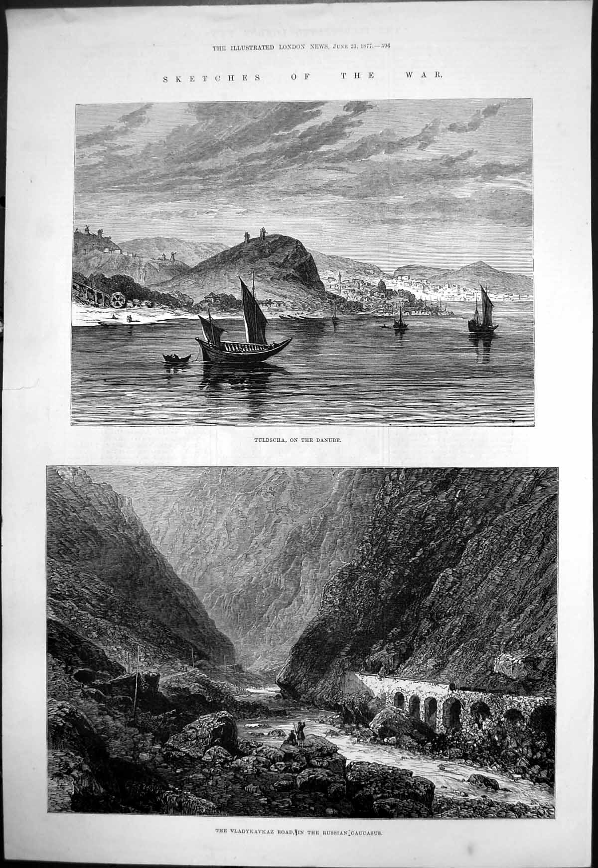 Old Antique Print Tuldscha Danube Vladykavkaz Road Russian Caucasus 1877 19th