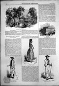 Original Old Antique Print Theatre Coburg Fountain Elise Aix-La-Chapelle 1845