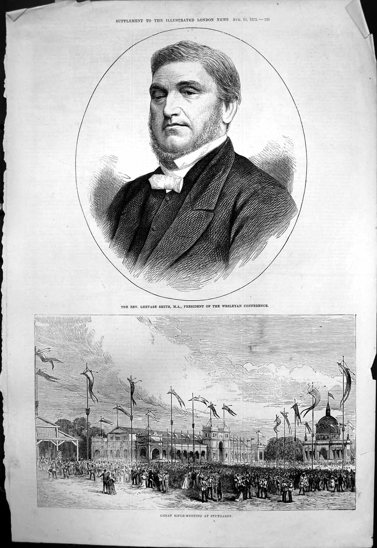 Old Antique Print Rifle Meeting Stutgardt Rev Gervase Smith Wesleyan 1875 19th
