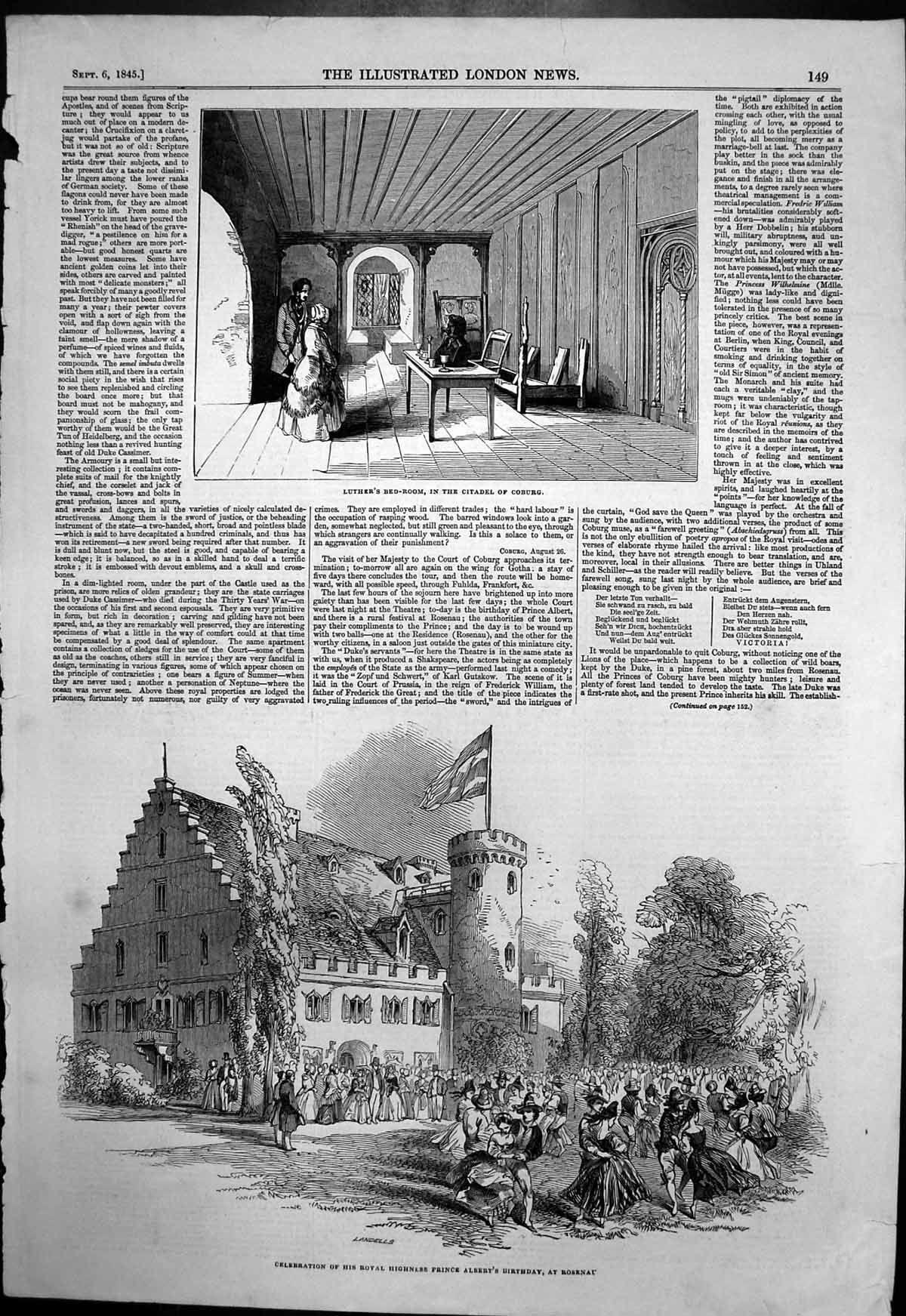 Antique Old Print Celebrations Prince Alberts Birthday Rosenau Luther 1845 19th
