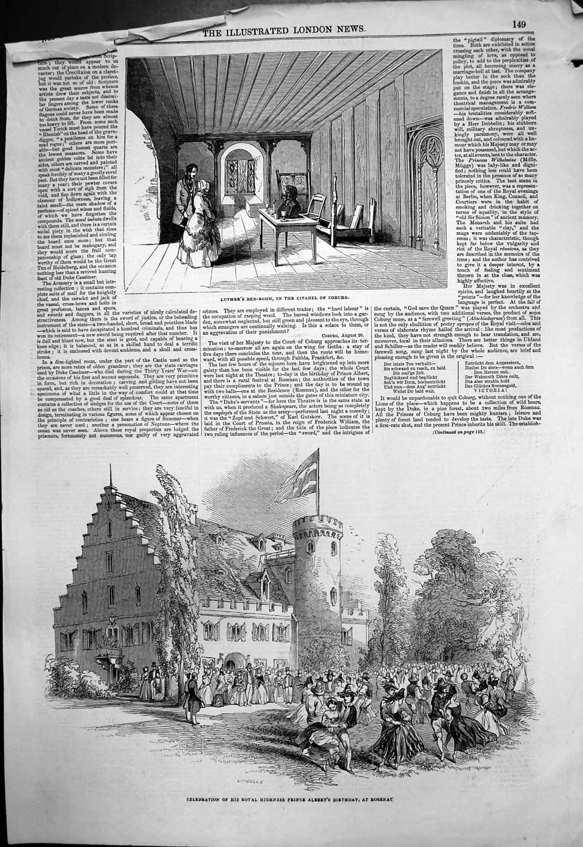 Old Antique Print Royal Bridal Tour Illuminations Berlin Legations 1858 19th
