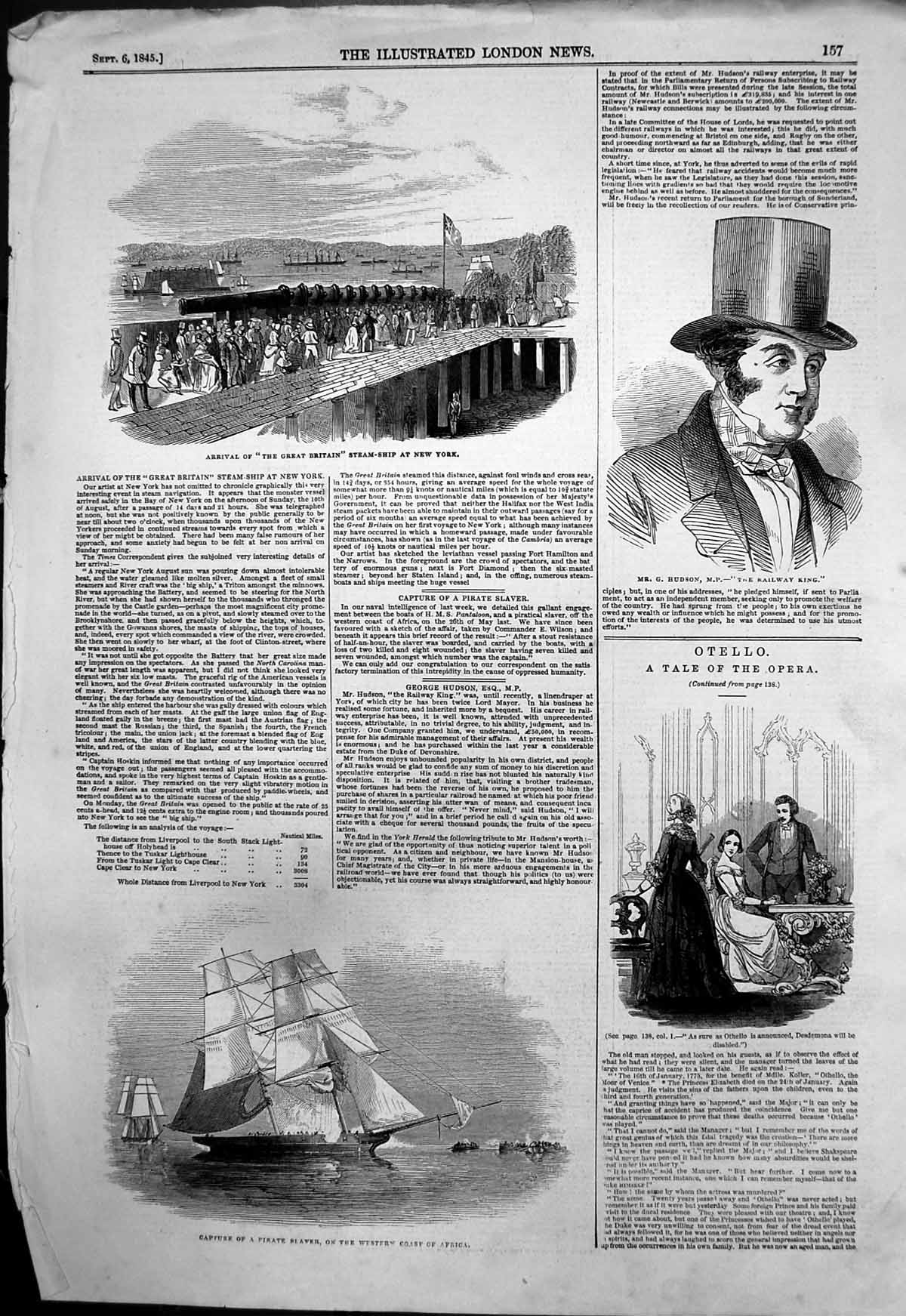 Antique Old Print Great Britain Steamship New York Capture Pirate Slaver 1845