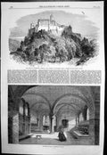 Original Old Antique Print Castle Wartburg Germany Patmos Luther Chapel 1862