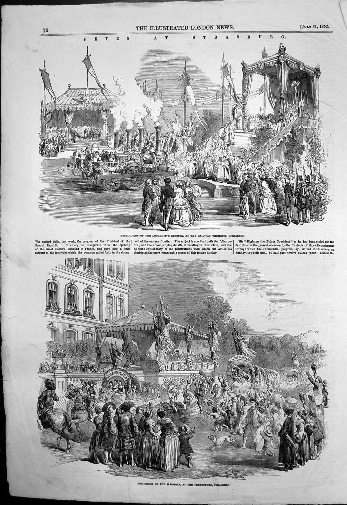 Old Antique Print Waggons Prefecture Strasburg Benediction Waggons 1852 19th