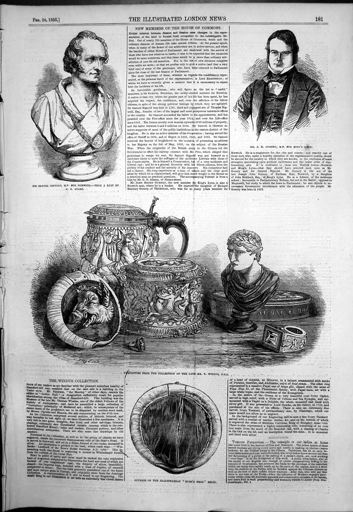 Old Antique Print Bust Samuel BignMp Curiosities Collection T Windus 1855 19th
