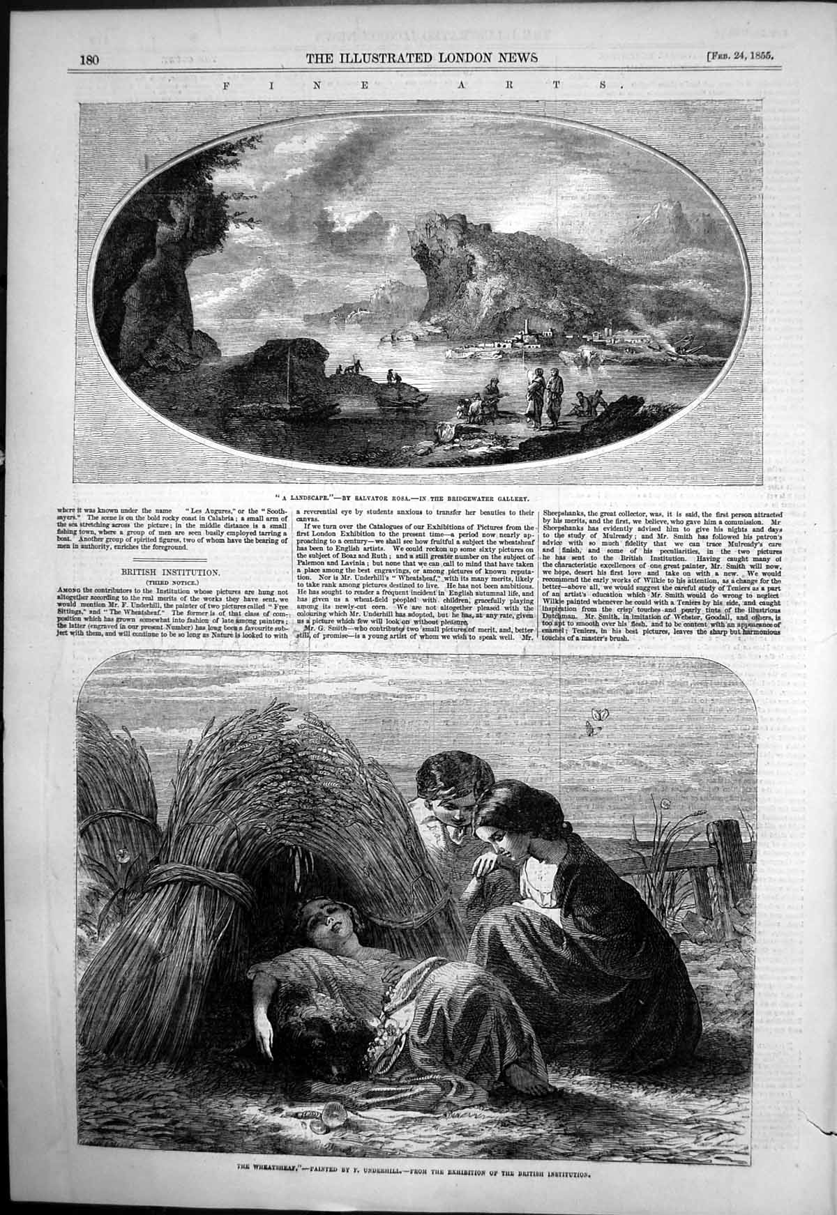 Antique Old Print Landscape Salvator Rosa Wheatsheaf F Underhill Girls 1855