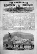 Original Old Antique Print Curling Match Montreal Lake British Flag 1855 19th