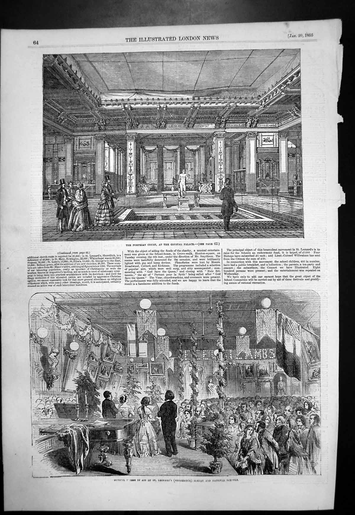 Antique Print Pompeian Court Crystal Palace Musical Soiree St Leonards 1855