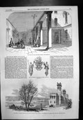 Antique Old Print South Sea House Quadrangle New Works Water Co Hampton 1855