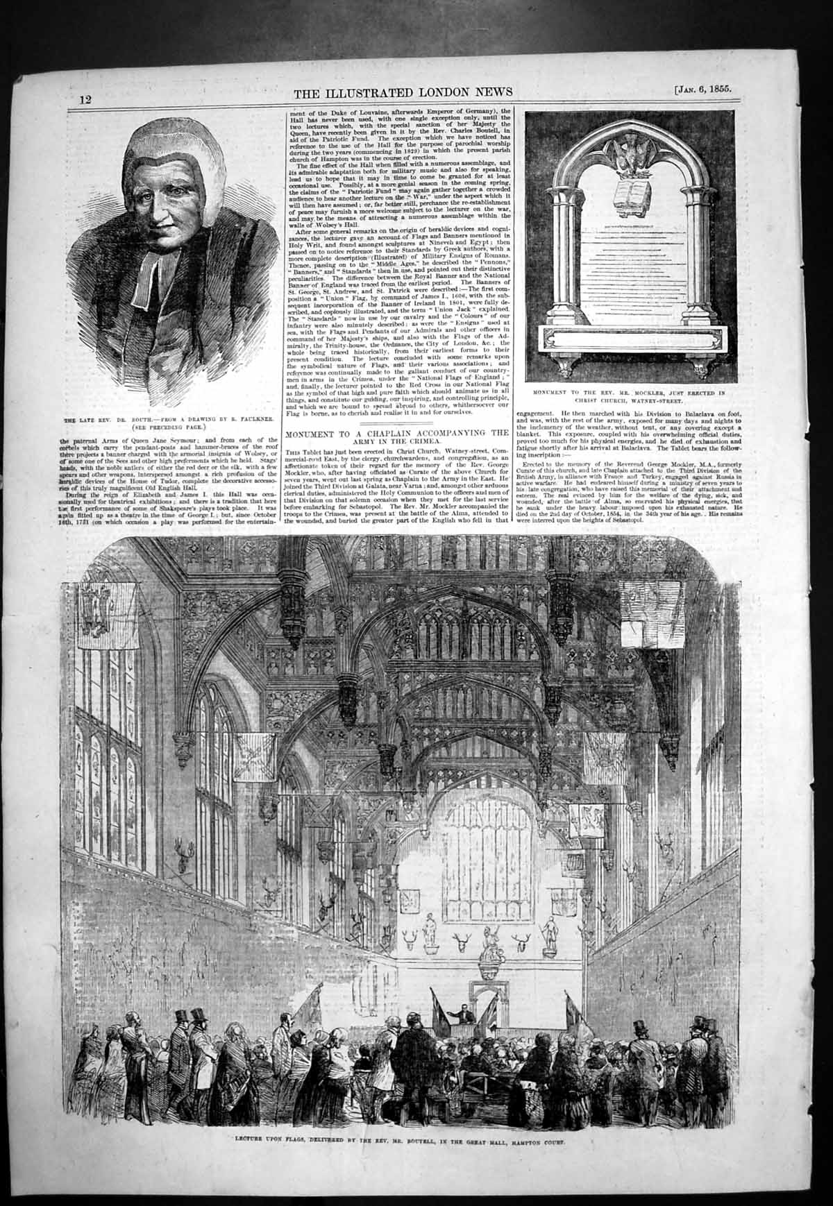 Antique Old Print Rev Dr Routh Lecture Boutell Hall Hampton Court Palace1855