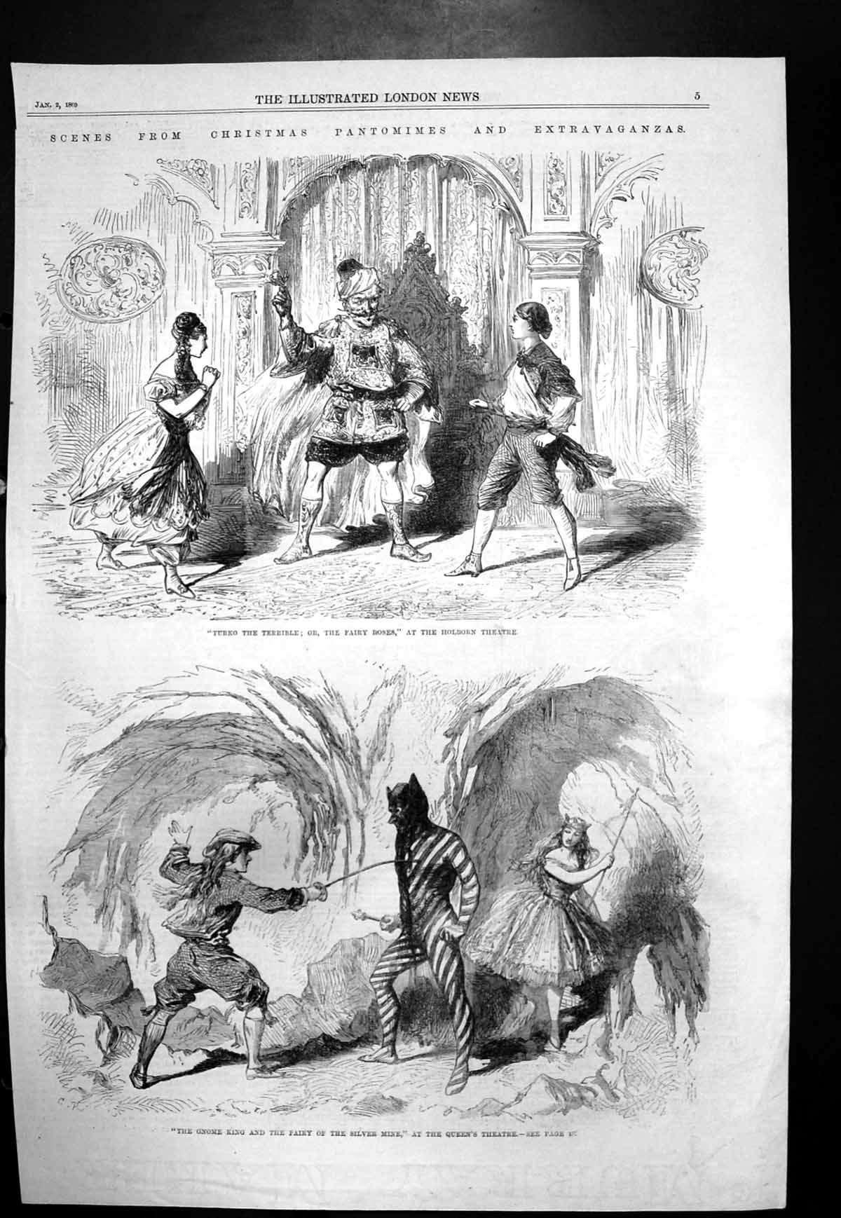 Antique Print Turko Terrible Fairy Roses Gnome King Fairy Silver Mine 1869 19th